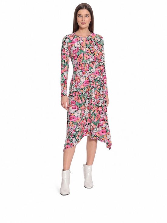 Maggy London Dresses & Skirts - Maggy London Pink Floral Asymmetrical Handkerchief Hem Dress - Size 8